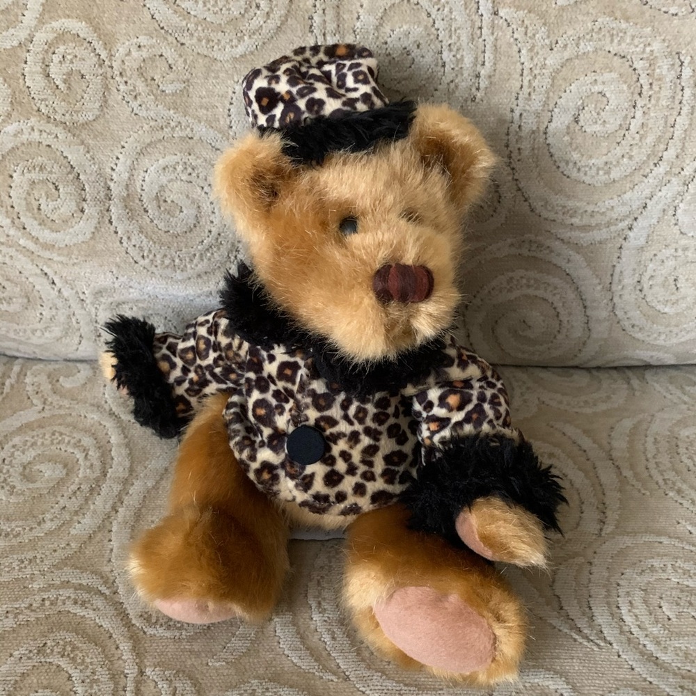 Teddy Bear with Cheetah Print Coat and Hat 10”